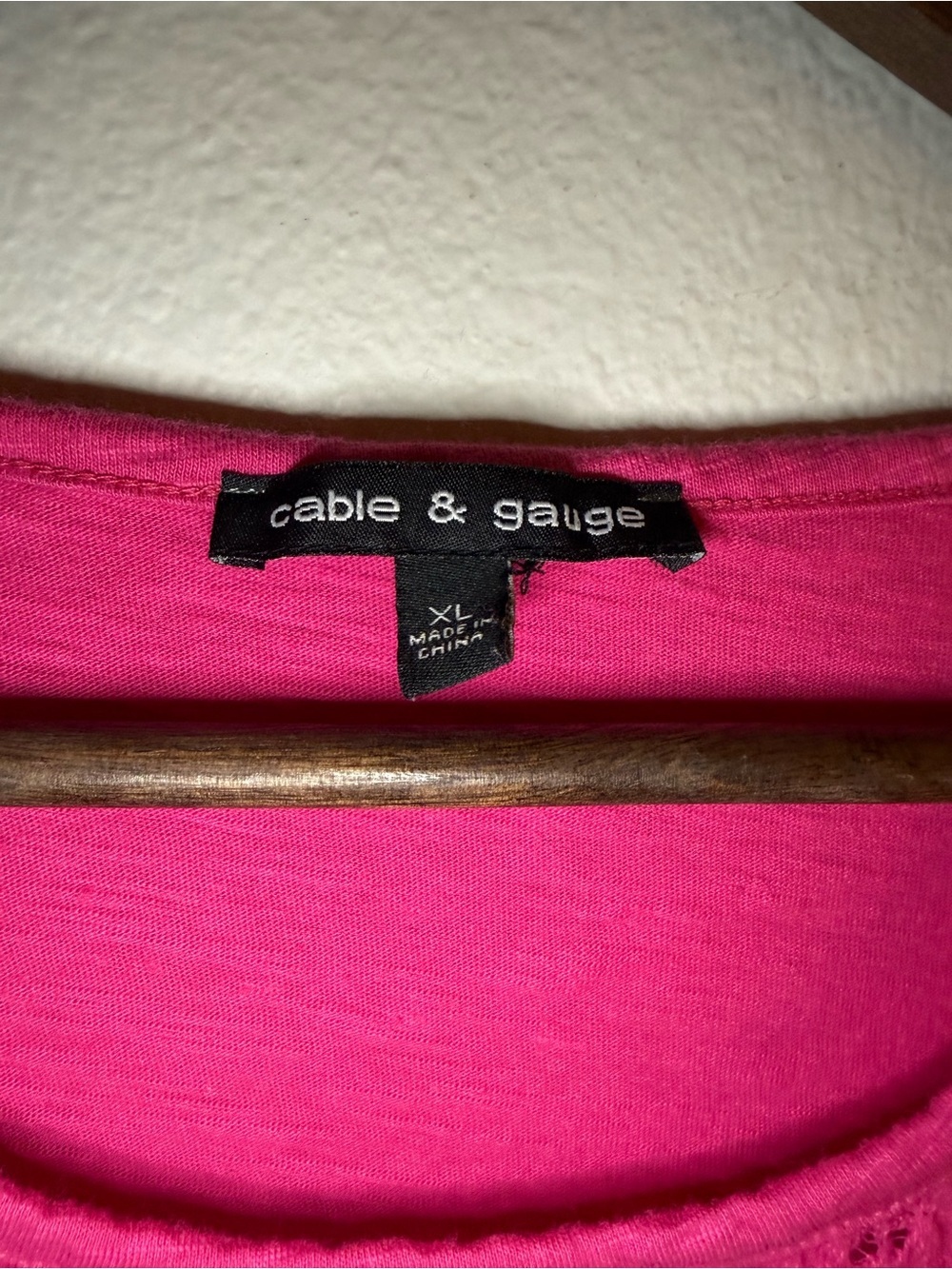 Cable & Gauge Bright Pink Lace Accent Short Sleeve Top - Picture 5 of 6